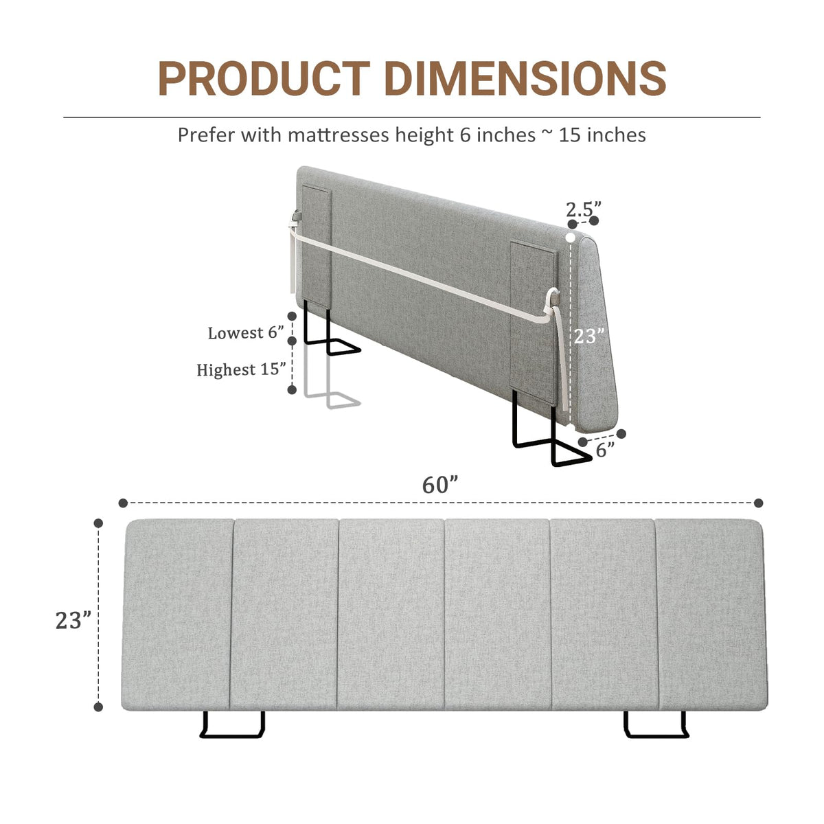 Liiwepo headboard light gray linen fabric adds soft texture and contemporary style.