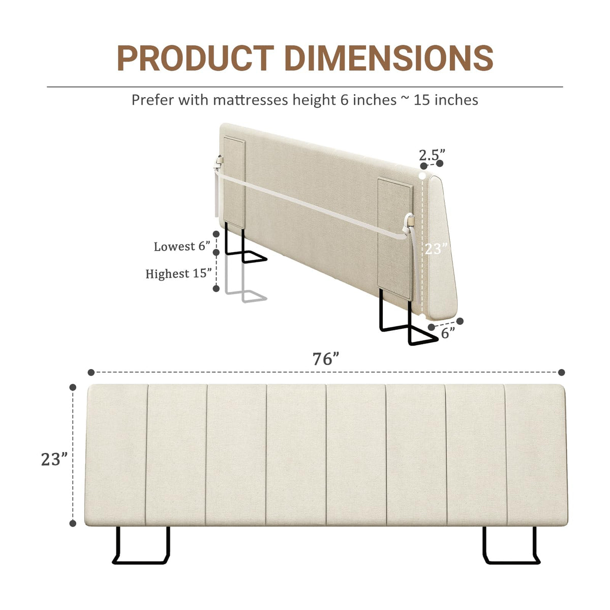 Liiwepo headboard mattress-mounted compatibility allows easy adjustment for different mattress thickness