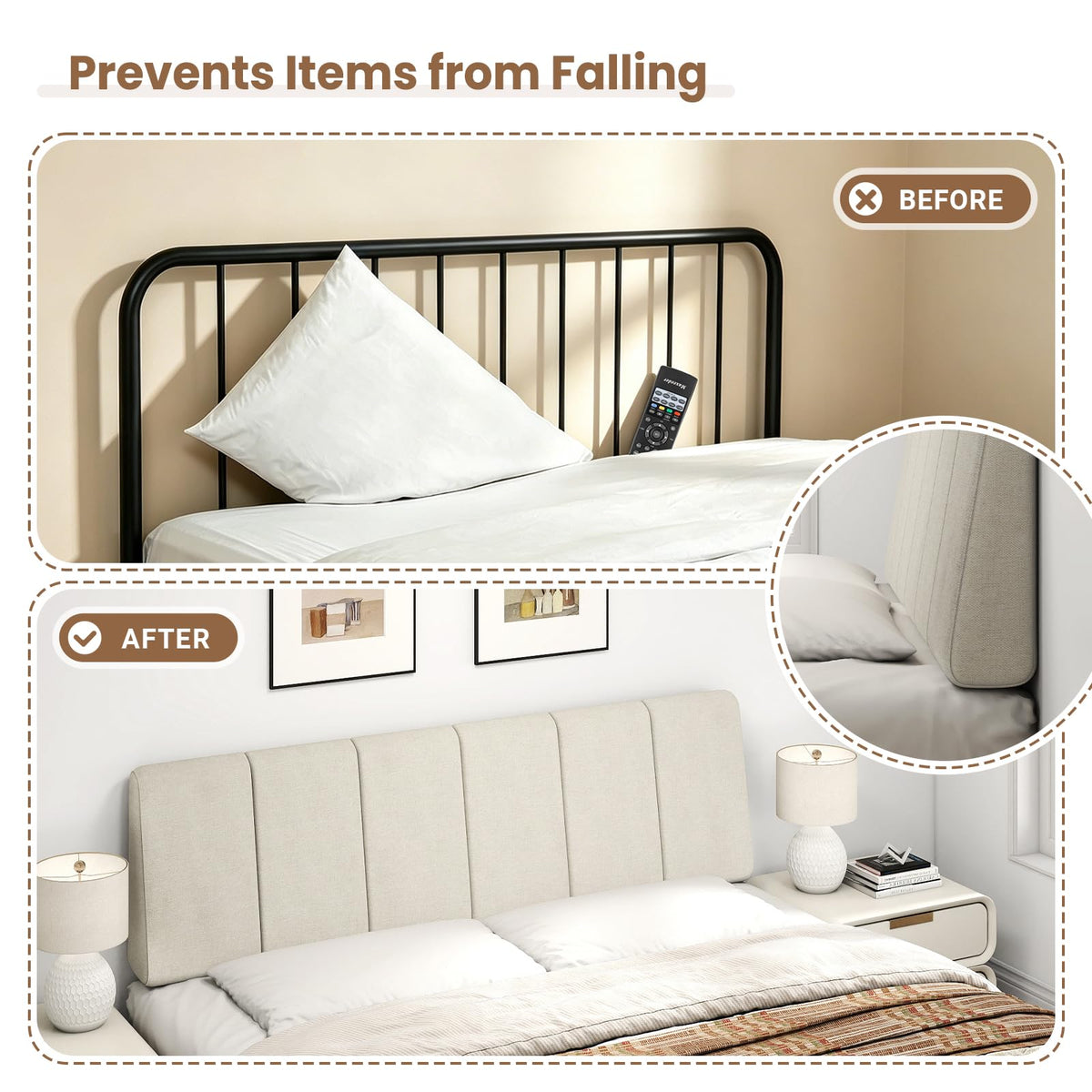 Liiwepo headboard beige linen aesthetic complements modern bedroom decor.