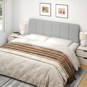 Liiwepo headboard creates a cozy, refined bedroom ambiance with warm textures.