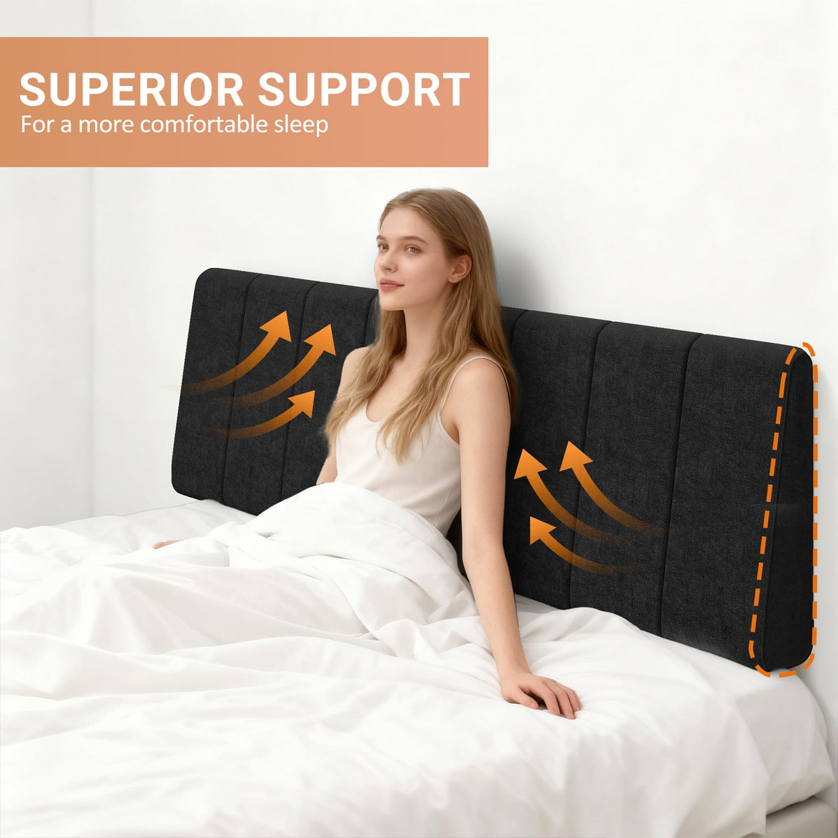 Liiwepo ergonomic-design king headboard emphasizes back support.