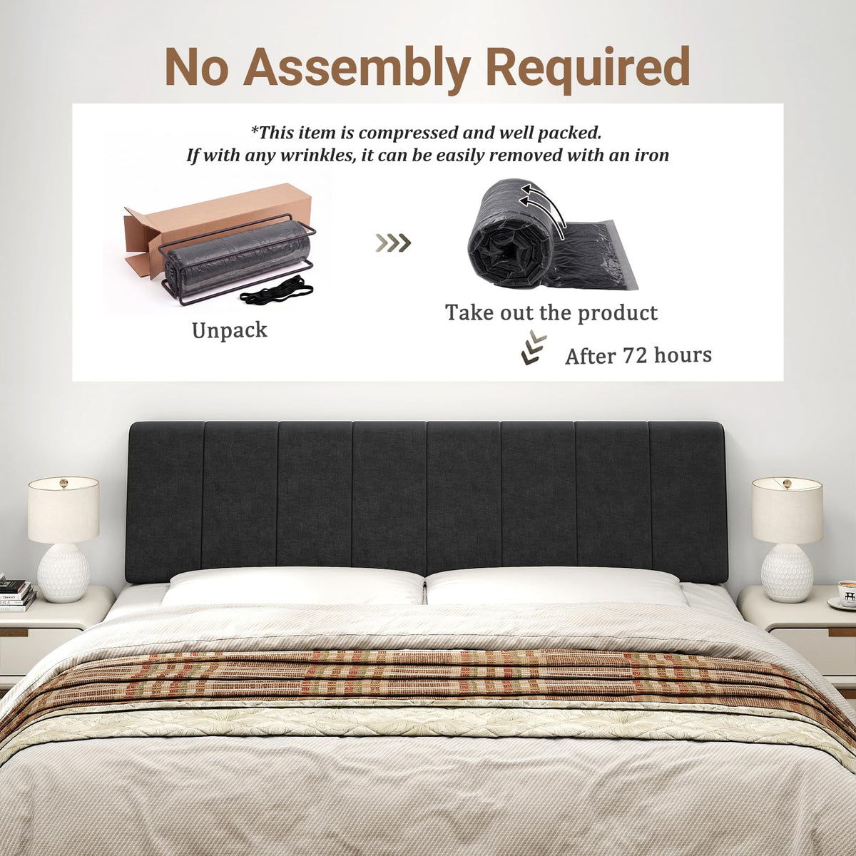 Liiwepo king size headboard side profile highlights ergonomic form.