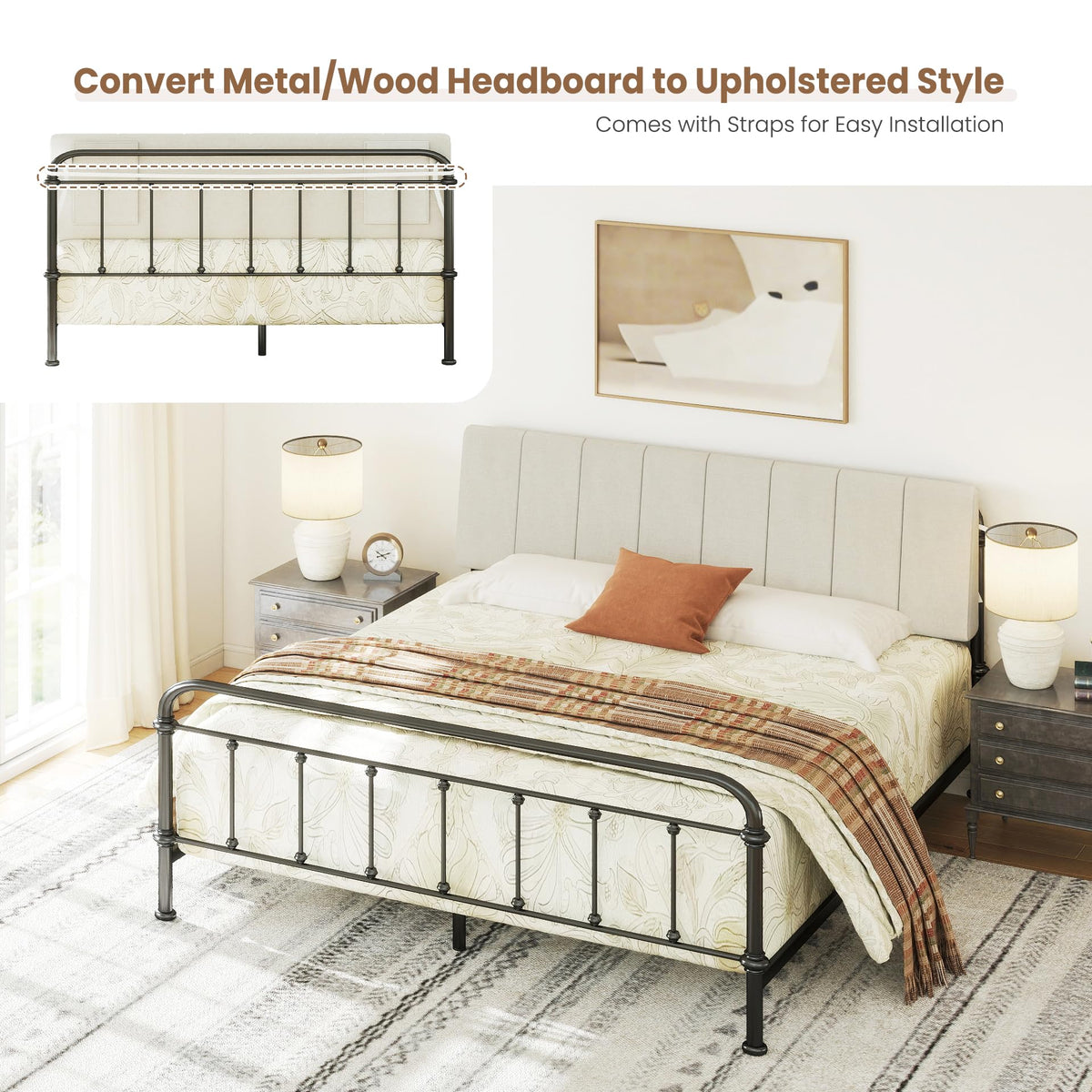 Liiwepo modern beige linen fabric creates a warm, stylish bedroom focal point