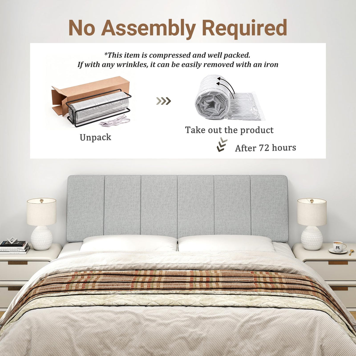 Liiwepo modern headboard features sleek lines enhancing bedroom aesthetics.