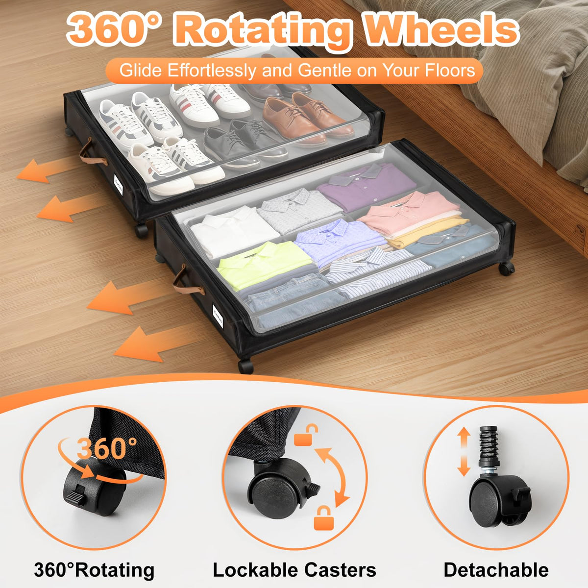 LIJIAI under-bed storage with 360° wheels for smooth movement.