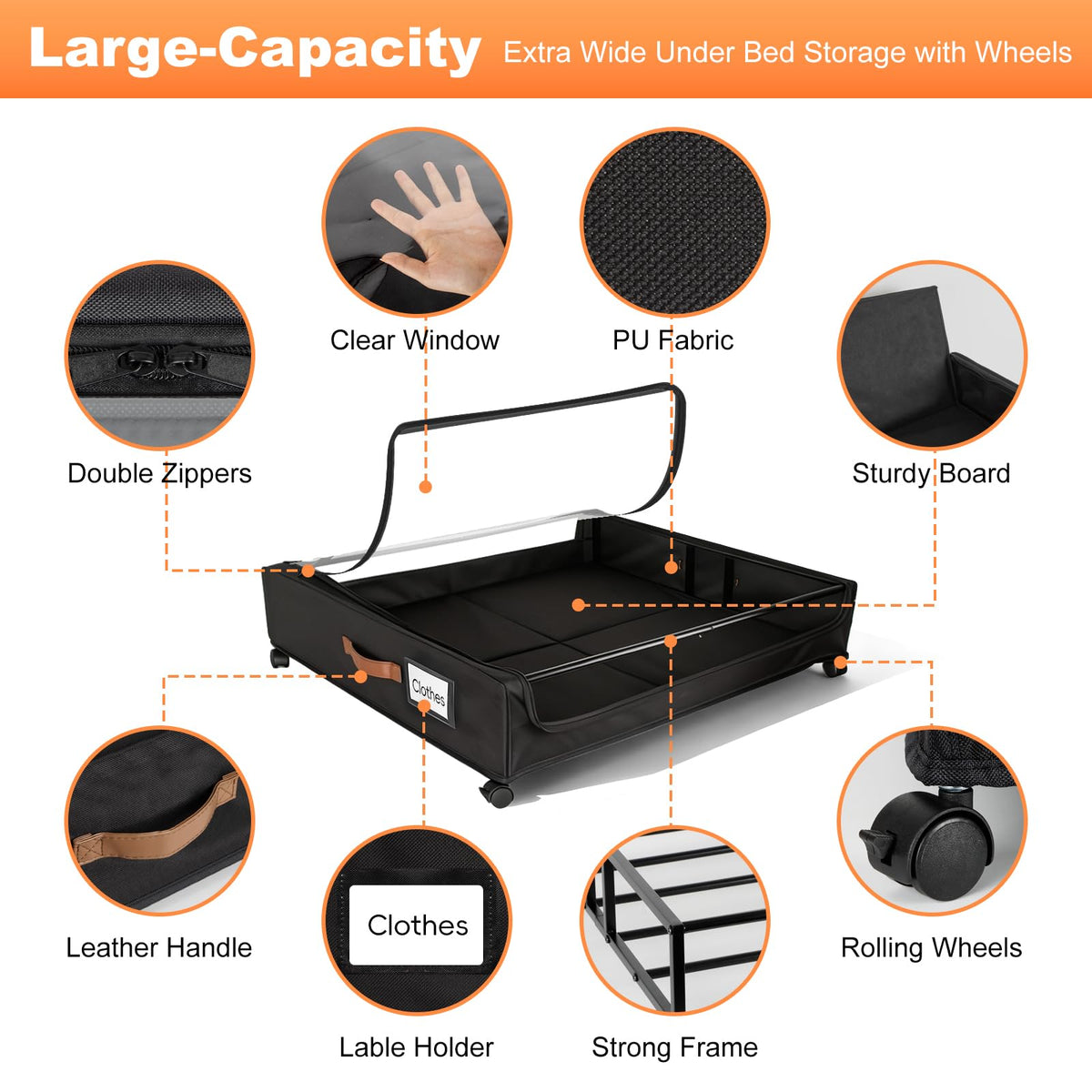 LIJIAI under-bed storage with PU leather handles and dual zippers.