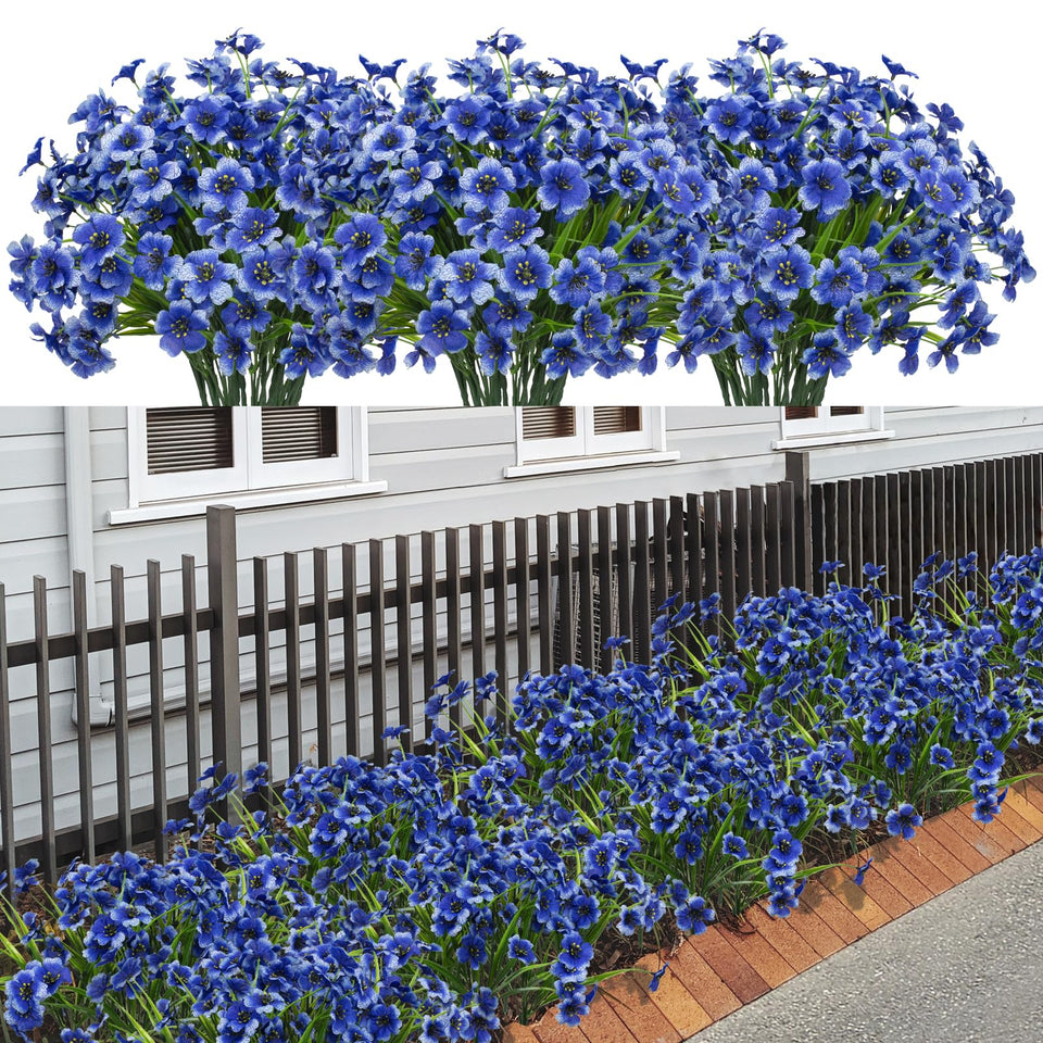 LikSoor 21 Bundles outdoor flowers in blue, UV resistant for year-round curb appeal.