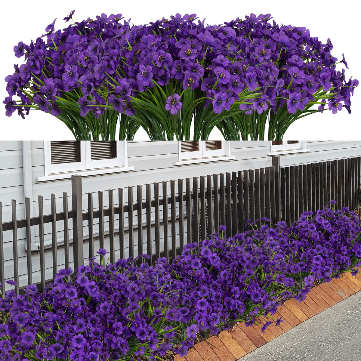 LikSoor purple outdoor flowers bundle enhances patio decor with vibrant, fade resistant color.