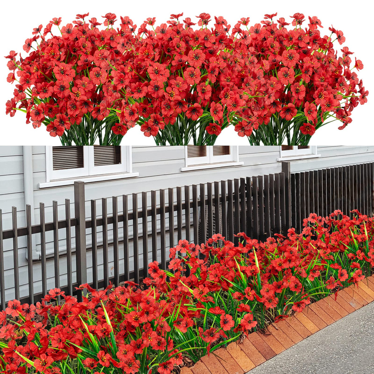 LikSoor 21 Bundles red outdoor flowers brighten porches without fading.