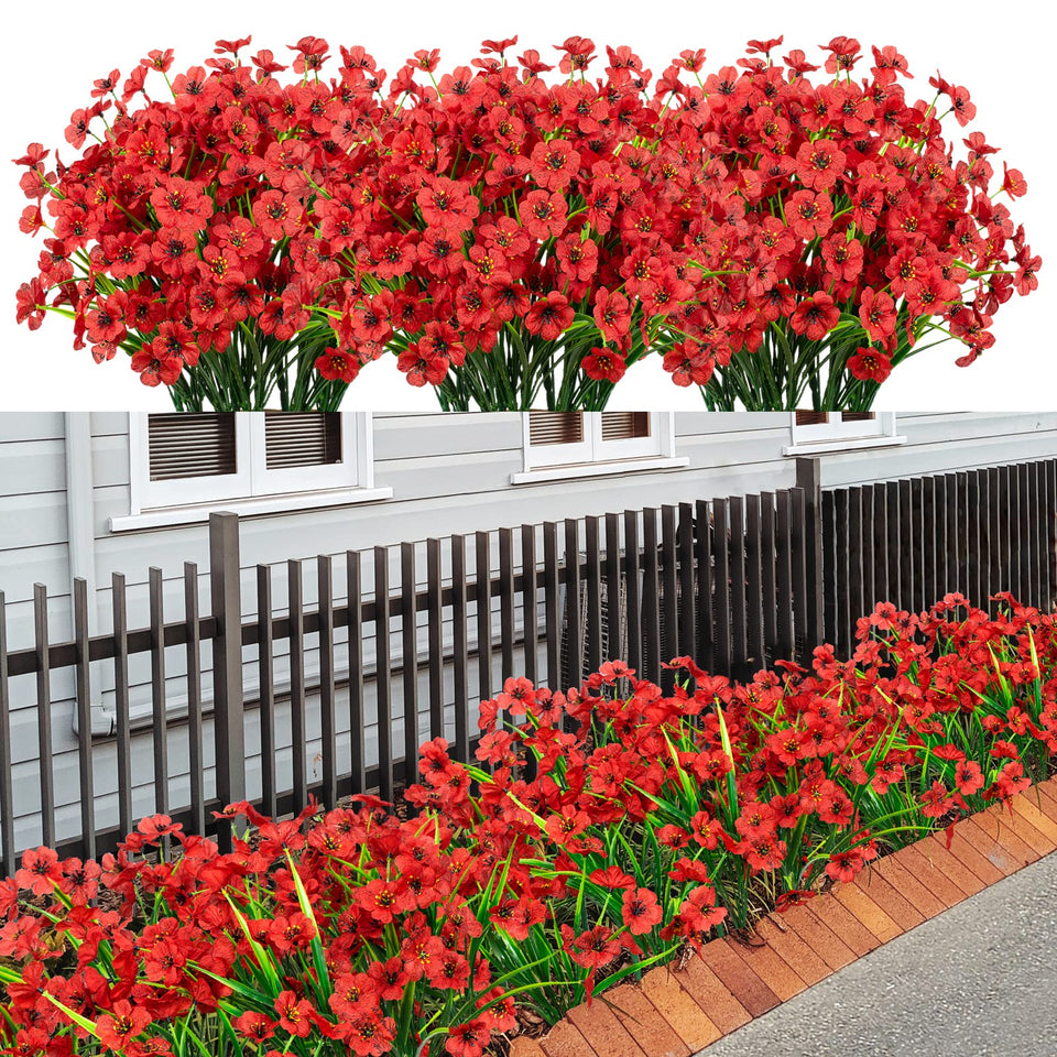LikSoor 21 Bundles red outdoor flowers brighten porches without fading.