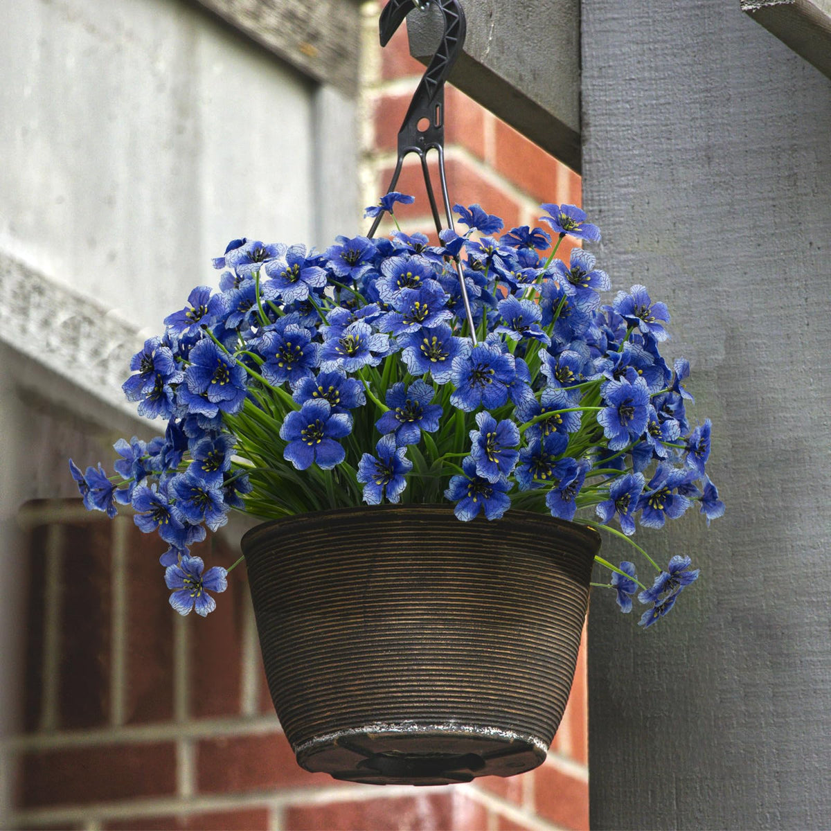 LikSoor faux shrubs enhance porch and balcony spaces without watering or trimming.