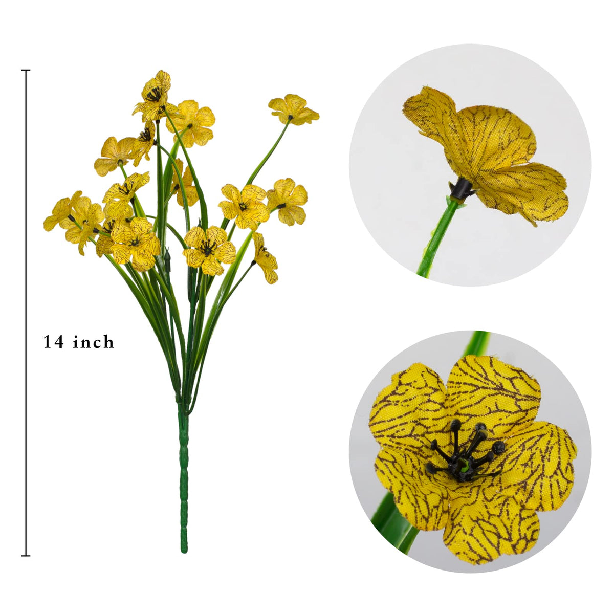 LikSoor outdoor yellow flowers suit faux shrubs or vases with minimal upkeep.