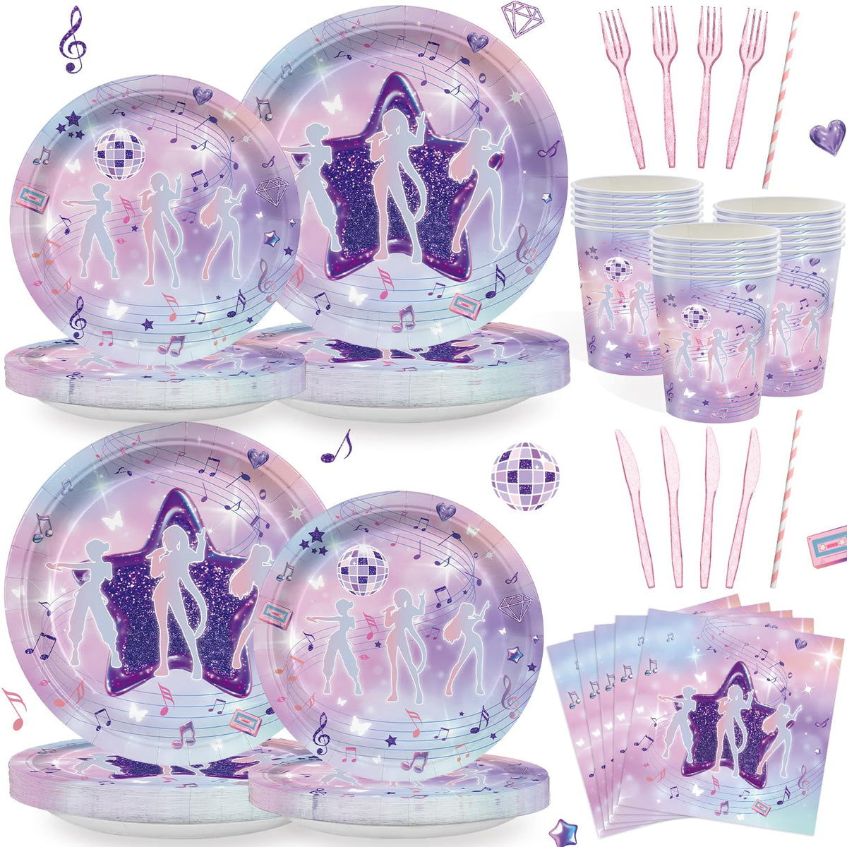 Likuyve music dance party dinner plates featuring vibrant cartoon art for festive meals