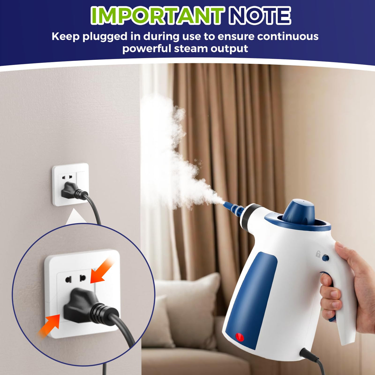 Likzest steam cleaner with continuous steam for rapid spot cleaning