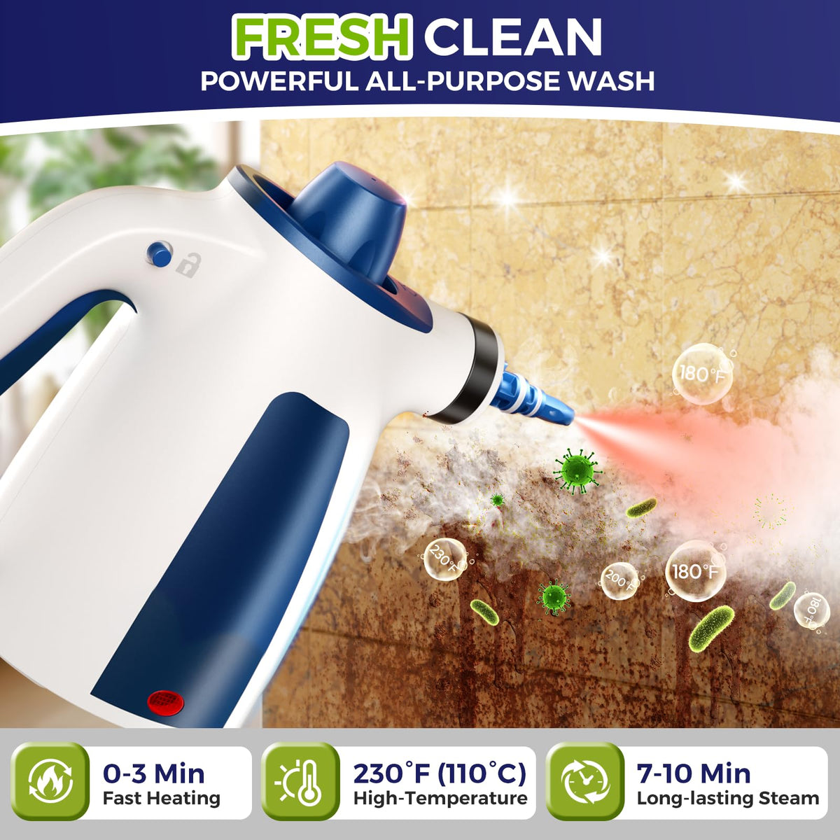 Likzest handheld steam cleaner demonstrates no water spitting for mess-free operation