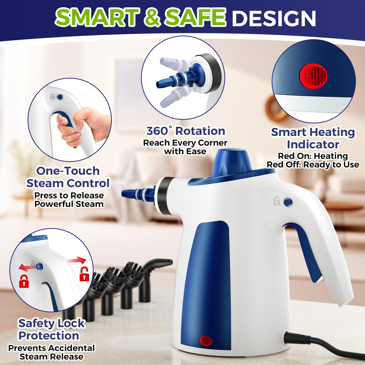 Likzest handheld steam cleaner with safety lock for confident use