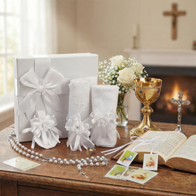 Liliful baptism candle with pearl accent ideal for sacred ceremonies and keepsakes
