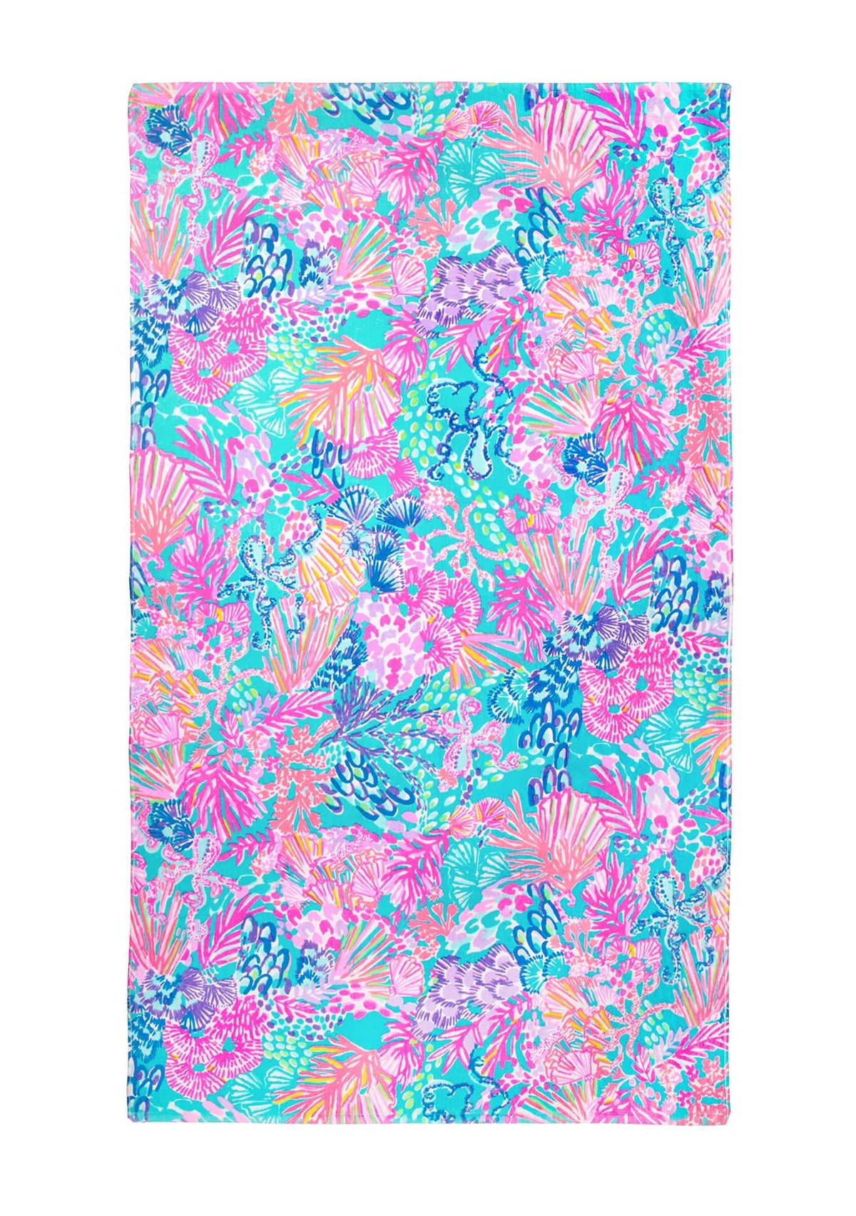 Lilly Pulitzer oversized beach towel 40x70 spread on a lounge chair for sunbathing