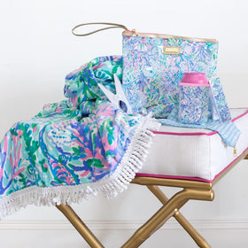 Lilly Pulitzer towel ready for pool or beach setup