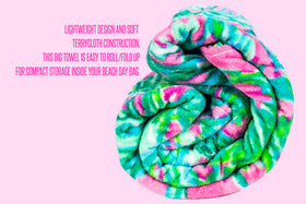 Close-up of Lilly Pulitzer pink-green pattern showing soft cotton terry.