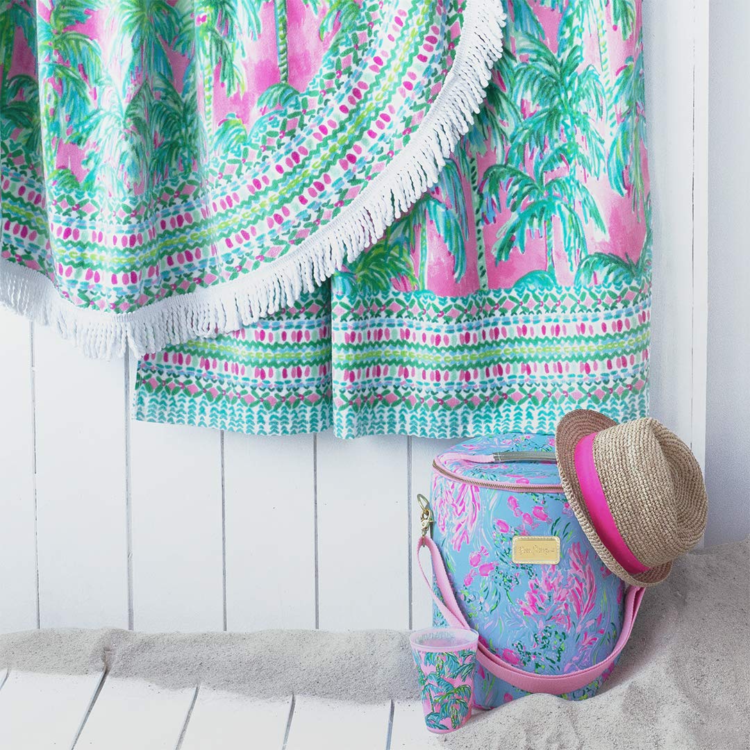 Soft cotton terry of Lilly Pulitzer towel for plush comfort after sun.