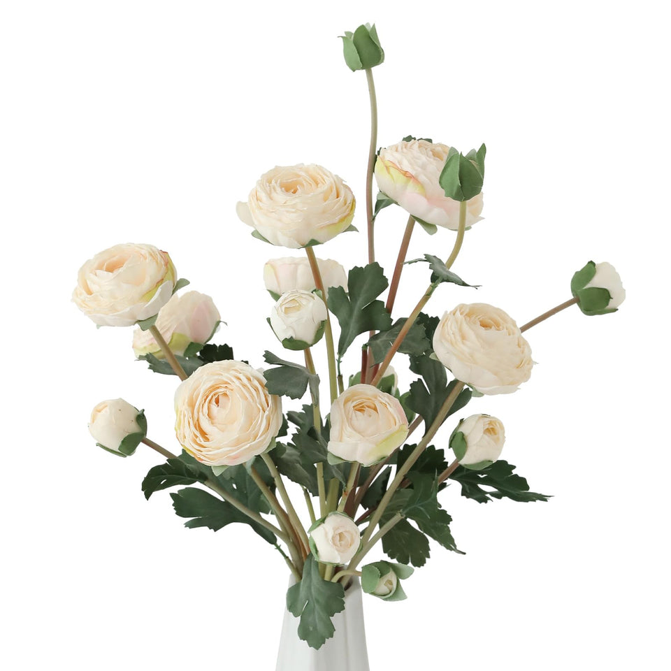 LILUYTO silk white ranunculus with long stems for year-round decor