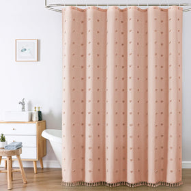 LilyCat 72x72 fabric shower curtain with pleat detail, showcasing elegant floral texture.