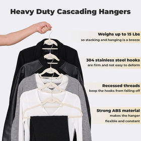 Limogoo stackable hangers with cascading hooks organize outfits efficiently for compact closets.