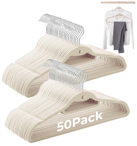 Limogoo Ivory Velvet Hanger with thin profile saves closet space and maintains shape.