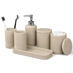 LIN CHUAN beige soap dispenser with stone texture for durable daily use