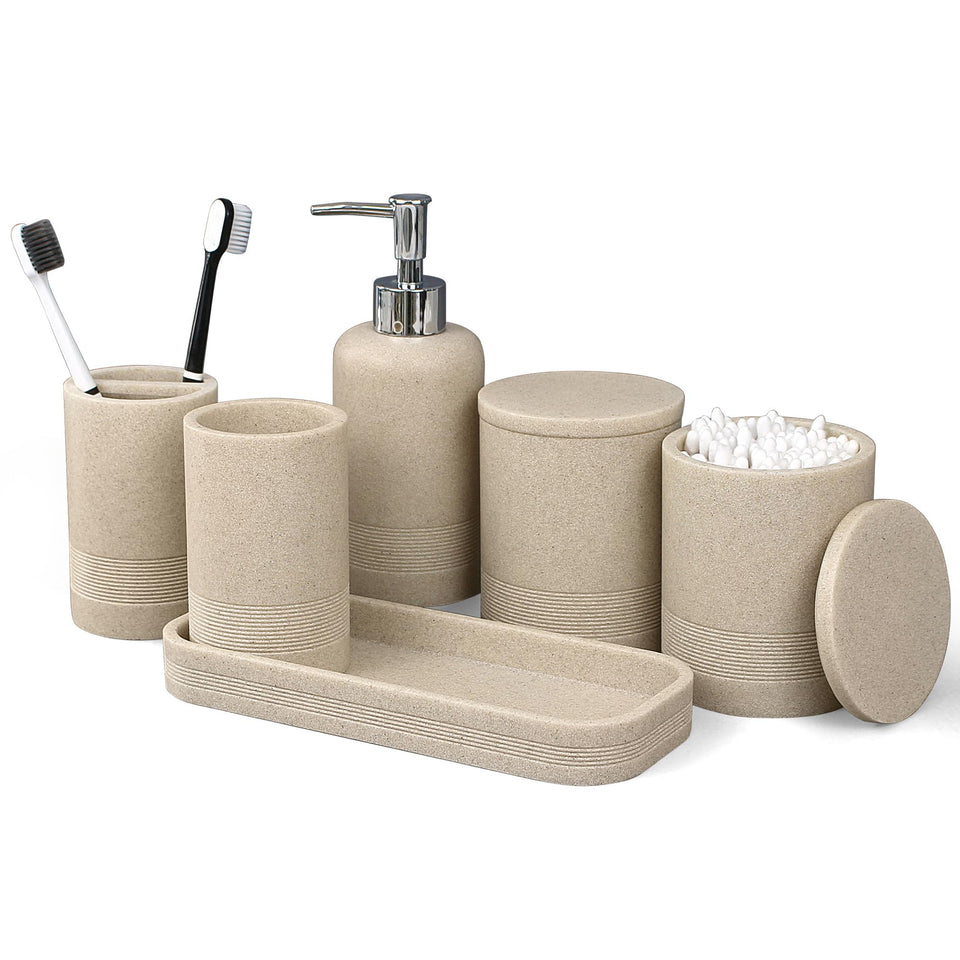 LIN CHUAN beige soap dispenser with stone texture for durable daily use