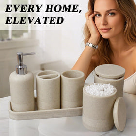 LIN CHUAN 6-piece beige bathroom set on display for cohesive decor