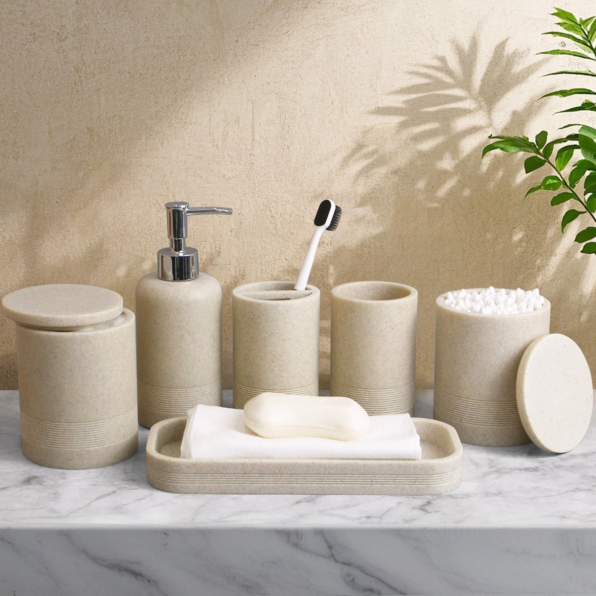 LIN CHUAN beige toothbrush holder keeps brushes tidy and within reach