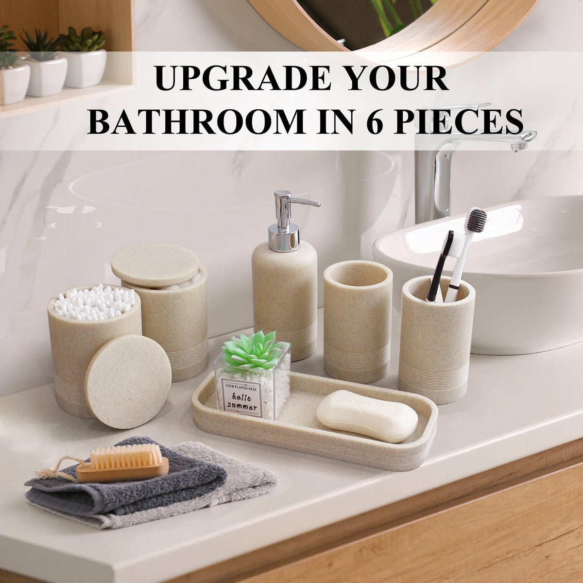 LIN CHUAN beige tumbler offers a neat spot for toothpaste and brushes