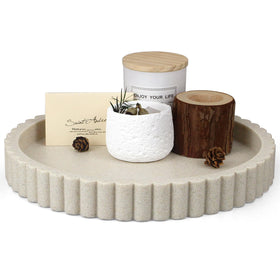 LIN CHUAN 11-inch beige round tray adds refined texture to living room surfaces.