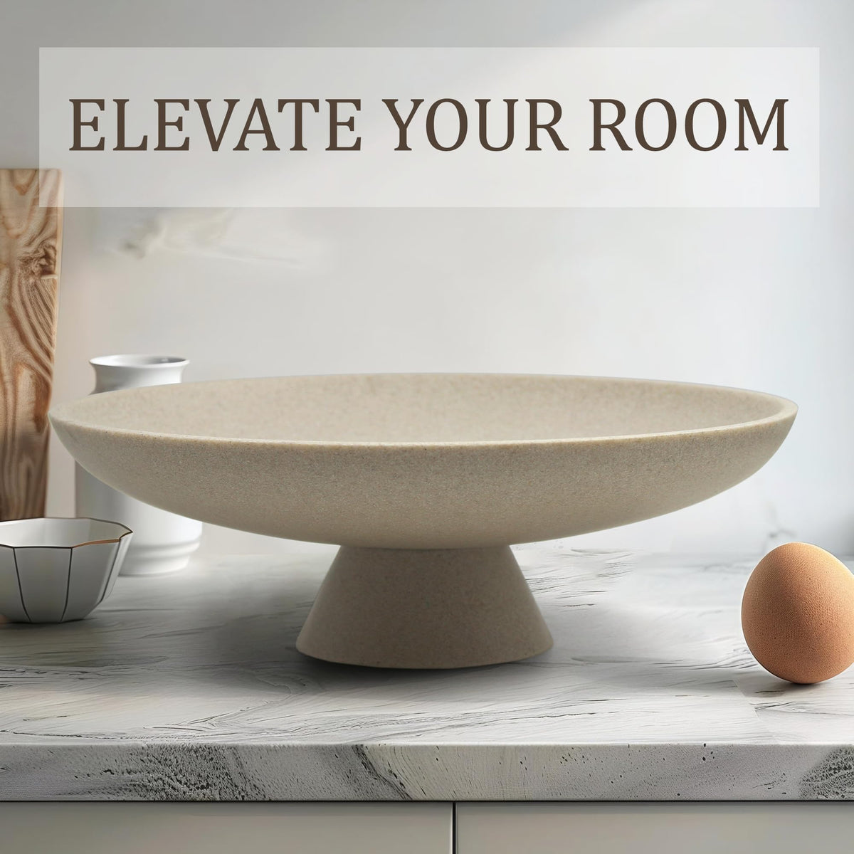 LIN CHUAN beige pedestal bowl creates ambient, versatile decor appeal.