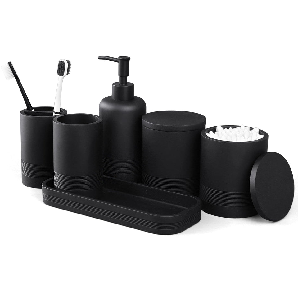 LIN CHUAN soap dispenser on matte black vanity for organized space