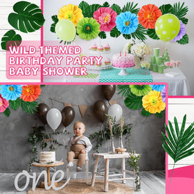 Lincia 12in red hibiscus paper flower adds bold tropical highlight.
