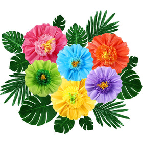 Lincia 24in pink hibiscus paper flower adds tropical focal point to walls.