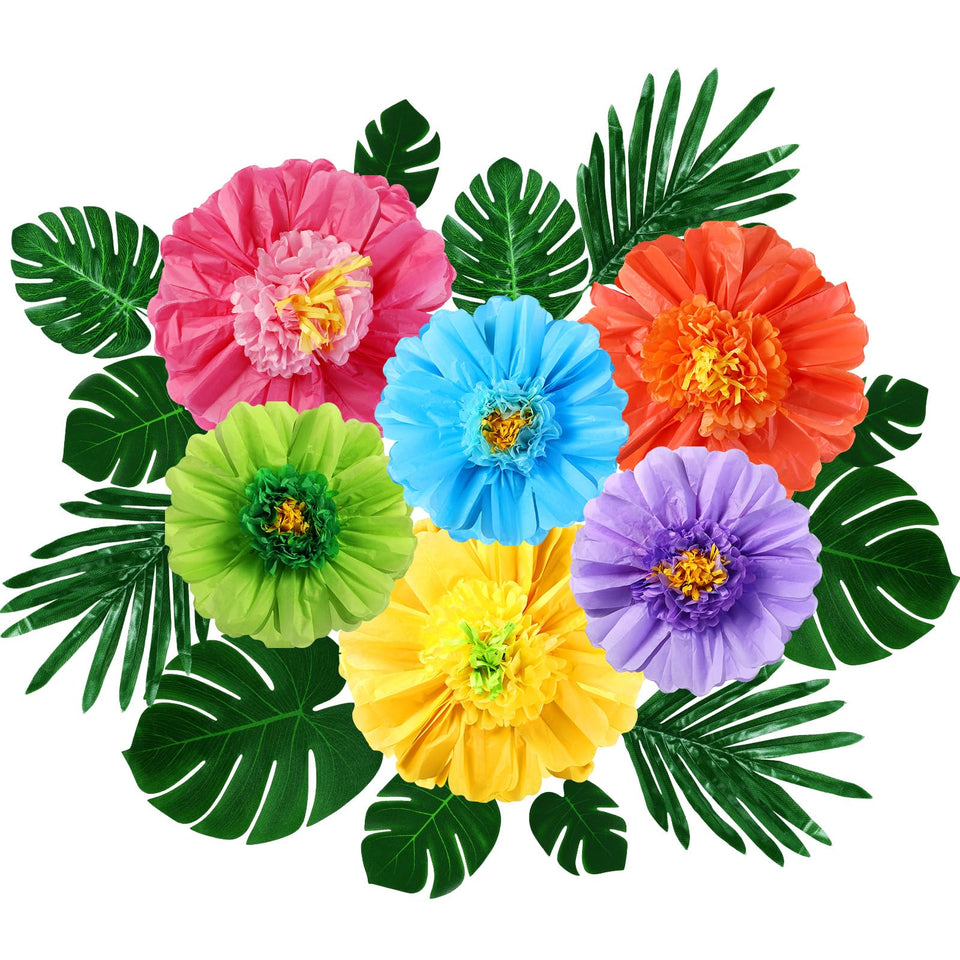 Lincia 24in pink hibiscus paper flower adds tropical focal point to walls.