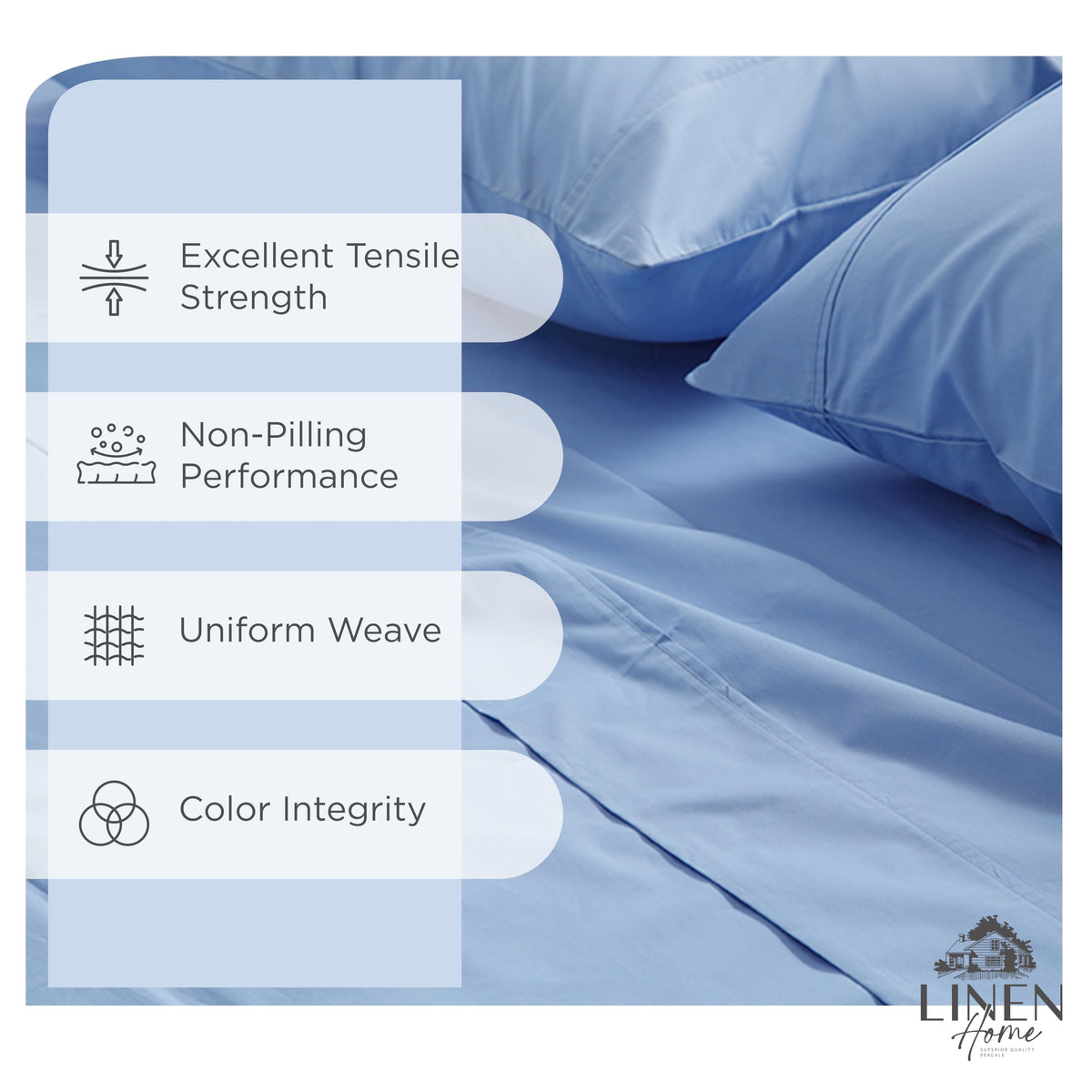 Linen Home queen fitted sheet with deep pocket for secure mattress fit.