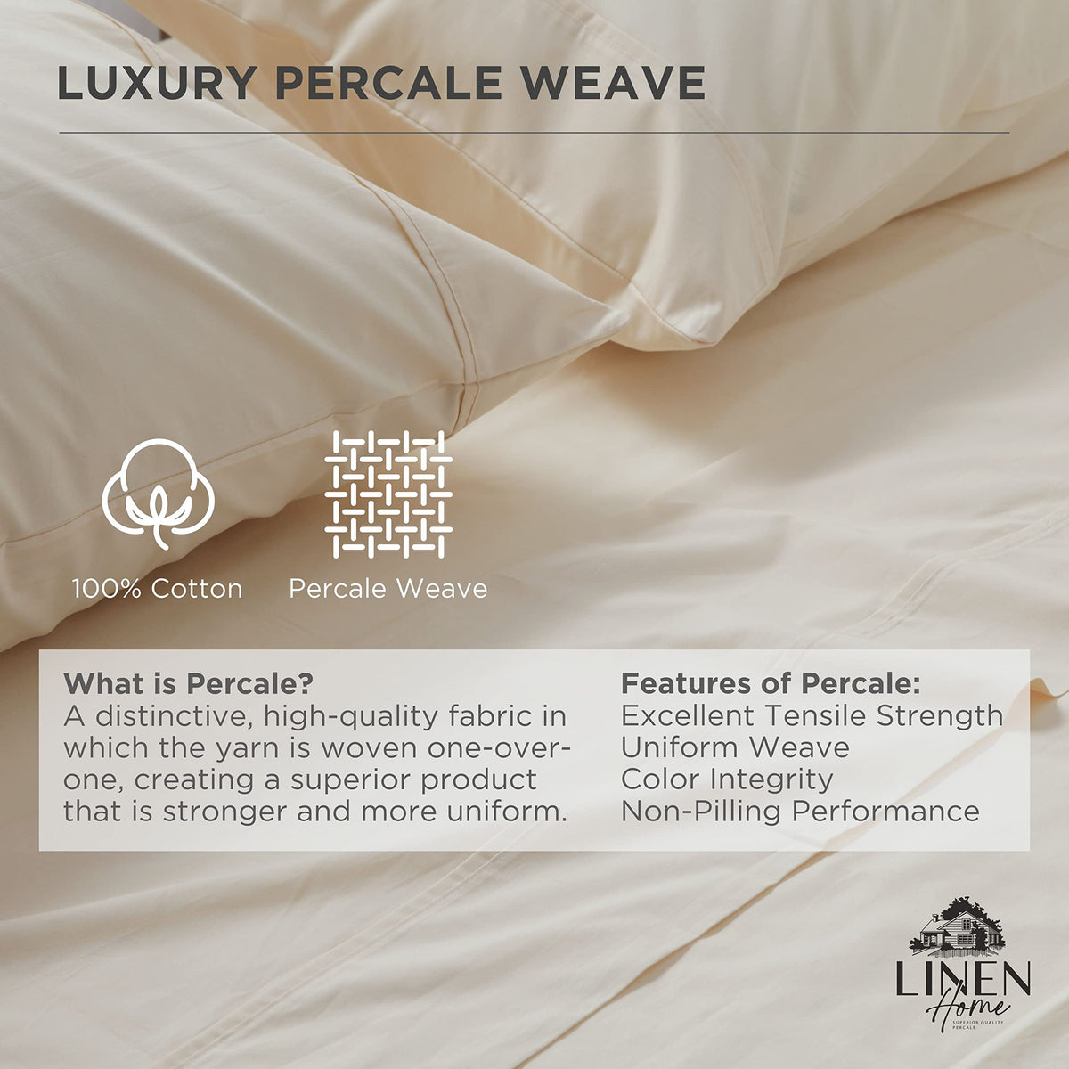 Linen Home 100 percent cotton percale close-up showing crisp, durable weave
