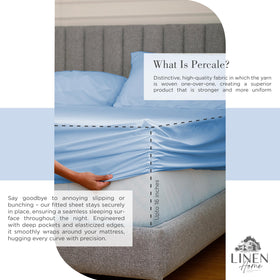 Linen Home baby blue percale queen set for fresh bedroom styling.
