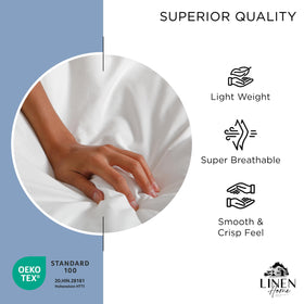 Linen Home care-ready sheet with machine wash and low tumble dry guidance