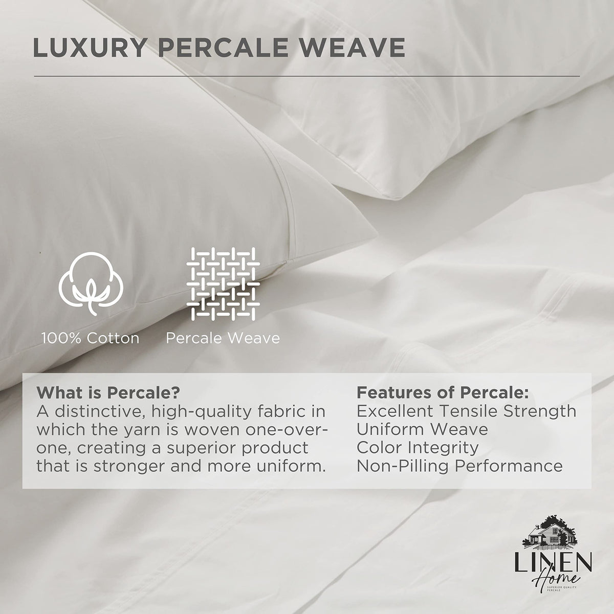 Linen Home deep-pocket elastic edge fits mattresses up to 16 inches securely.