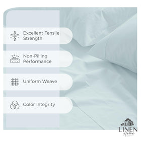 Linen Home deep-pocket fitted sheet fits mattresses up to 16 inches with secure elastic.