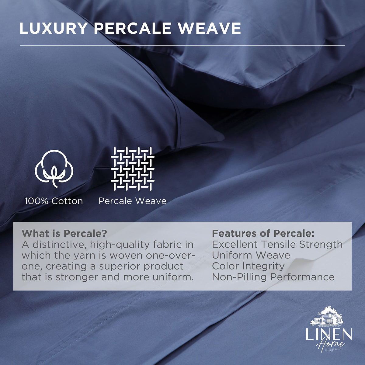 Linen Home deep-pocket fitted sheet with elastic around for secure fit.