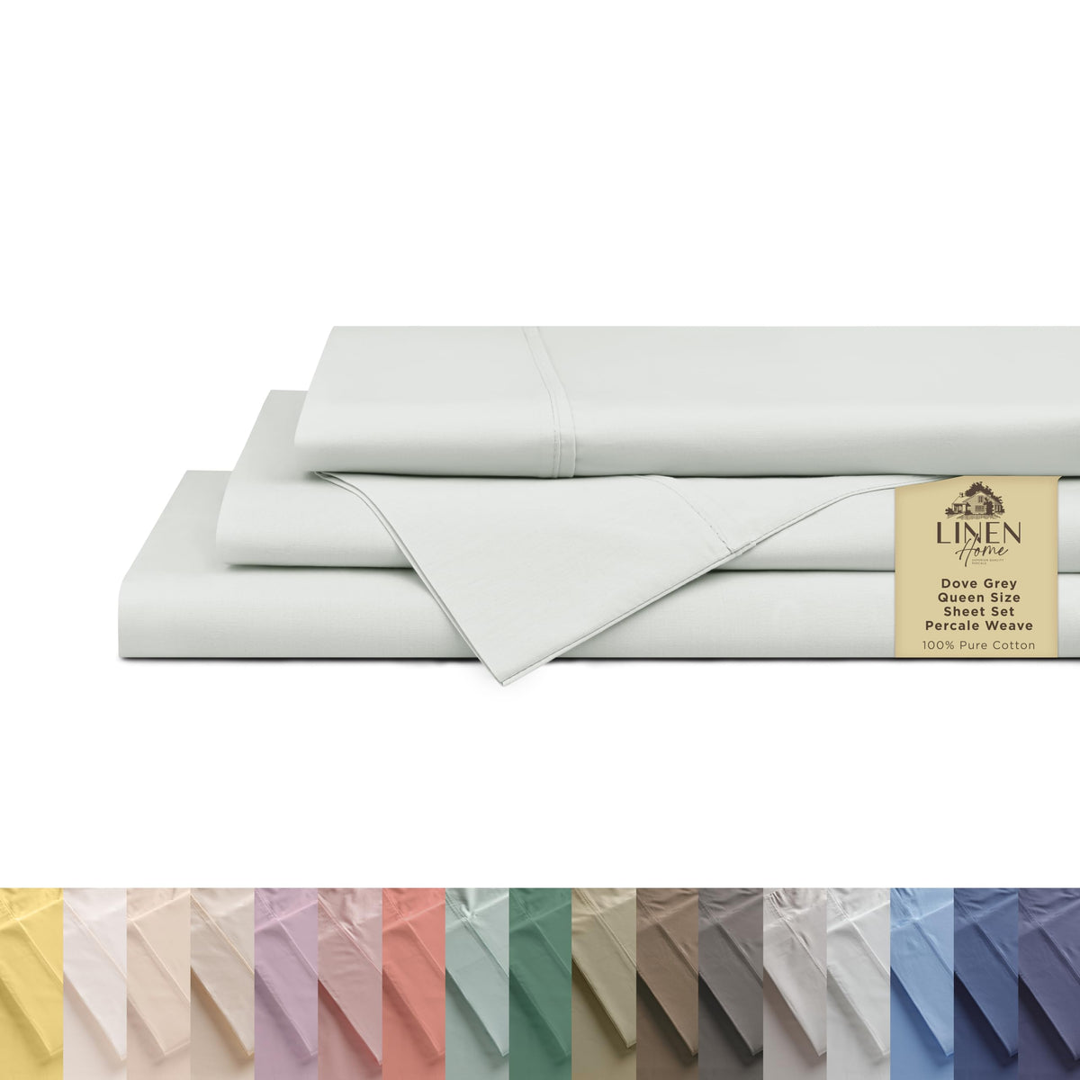 Linen Home Dove Grey percale flat sheet for a crisp hotel-like bed feel