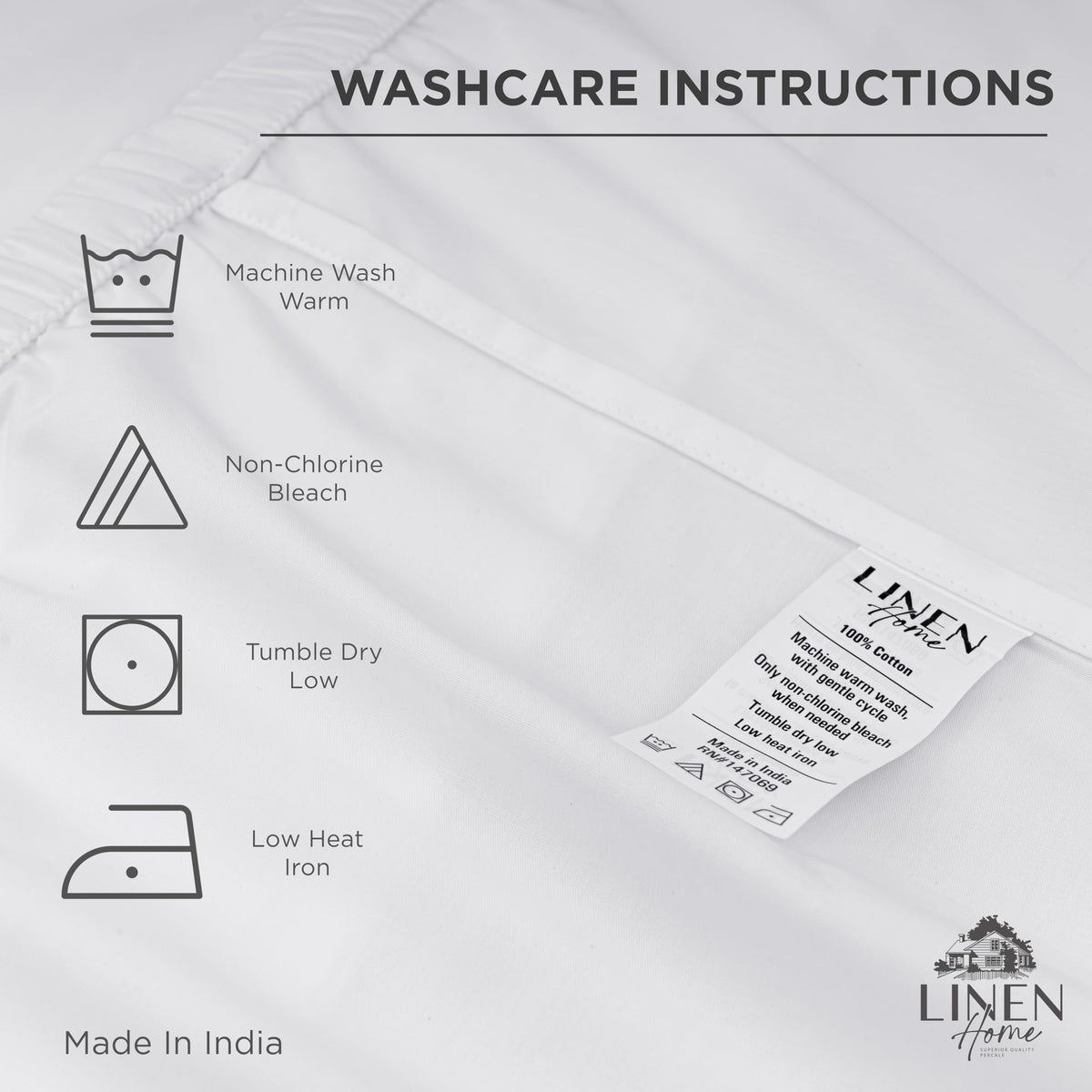 Linen Home Made in Green pillowcase signaling responsible manufacturing quality