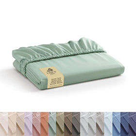 Linen Home Pastel Turk queen fitted sheet folded to reveal crisp percale finish and smooth texture